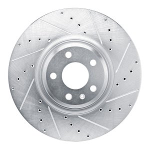 Audi SQ5 Sportback Brake Rotor (1) - Front Right - R1 Concepts - Drilled & Slotted - Silver - `18-`25